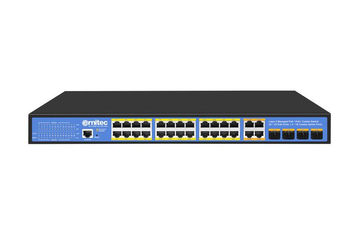 Ernitec Managed Layer 2+ Switch, 24 Gigabit ports, 4 Gigabit SFP ports, 4 x Gigabit RJ45 ports, 1 x console port