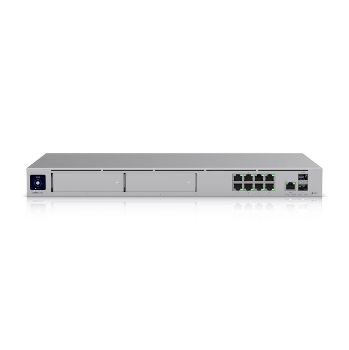 Ubiquiti 10 Gbps SFP+ LAN / WAN, 8x GbE RJ45 LAN, 2.5 GbE RJ45 WAN, 2x 3.5" NVR HDD bays, 128 GB SSD, 1.3" screen, Aluminium CNC, SGCC steel, EU